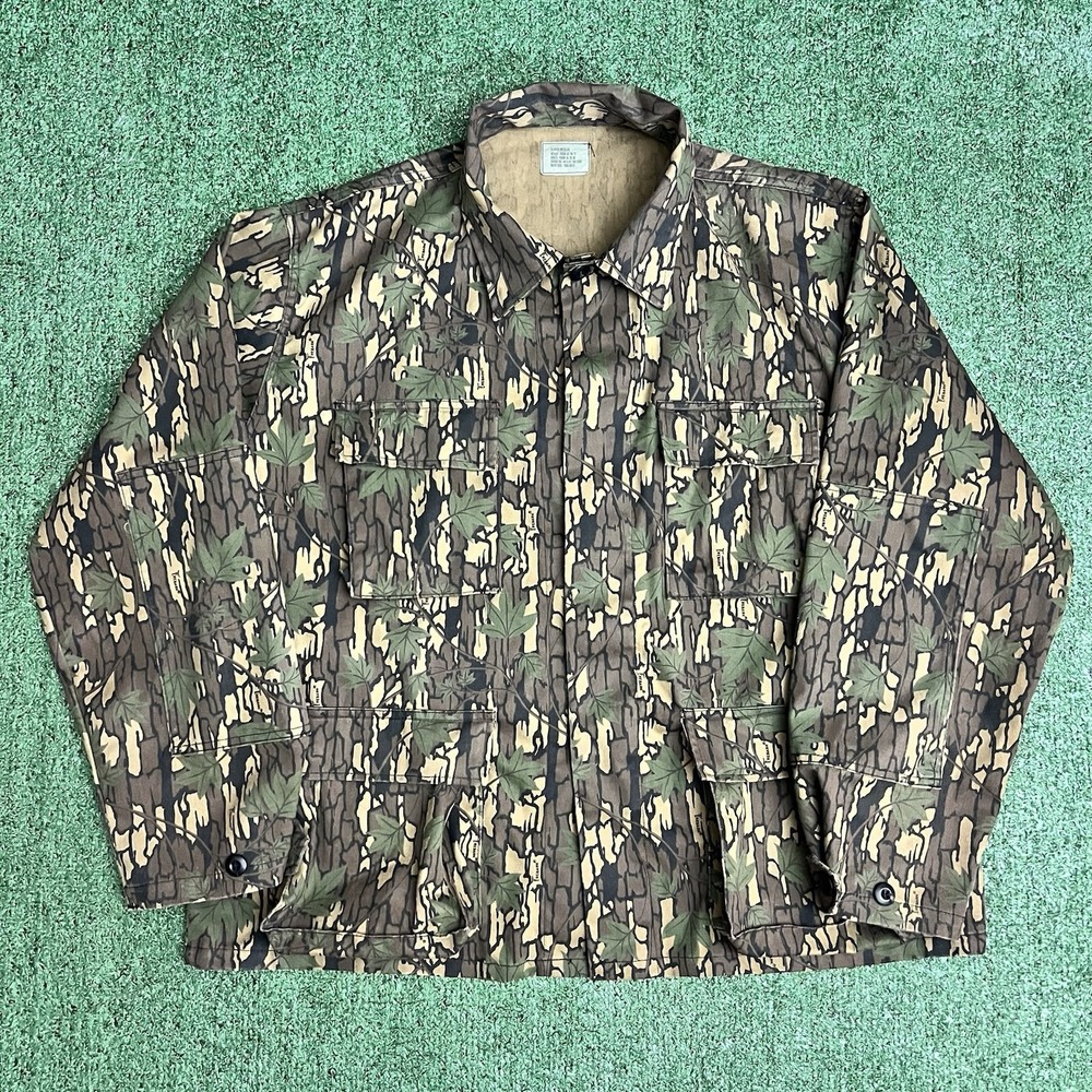 VINTAGE TreBark Camo Hunting Field Jacket Men's XLarge Reg Military Coat Combat